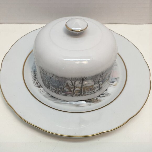 Avon Vintage Butter Dish, Gift to Avon Representatives, Japan, 1977 Winter Scene - Picture 1 of 6